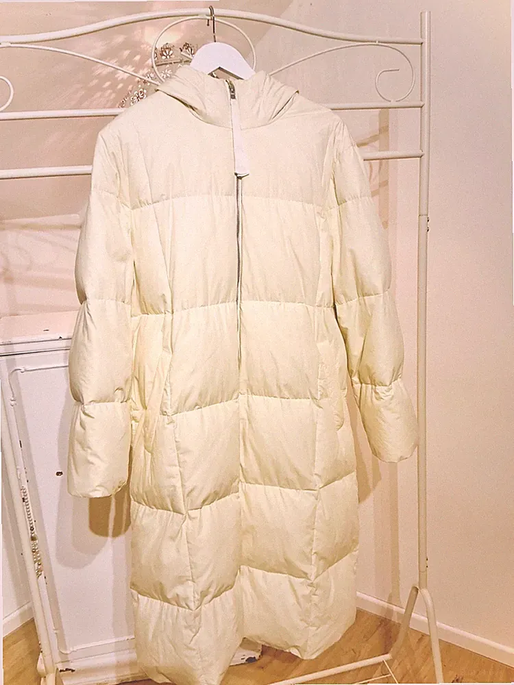 Hessnatur Damen Winter Daunen Jacke Mantel creme S mit Kapuze