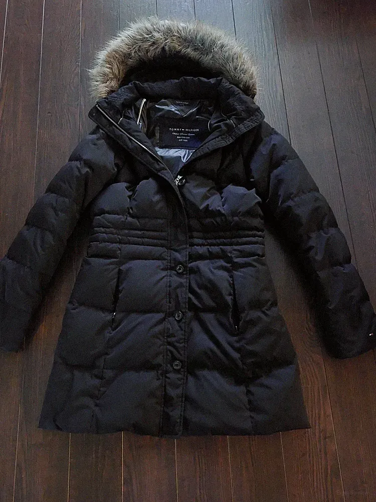 Hilfiger Damen Daunen/Feder Winterjacke Mantel Gr. L schwarz TOP!!