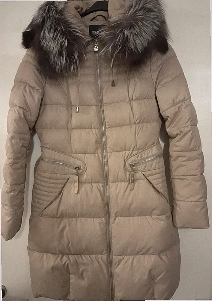 HOLDLUCK Luxury Collection Damen Winter Stepp-Daunenmantel lang beige L Echtfell