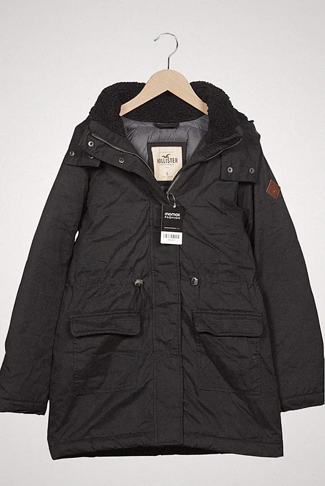 Hollister Mantel Damen Jacke Parka Gr. S Baumwolle Daunen Schwarz #ztelkkj