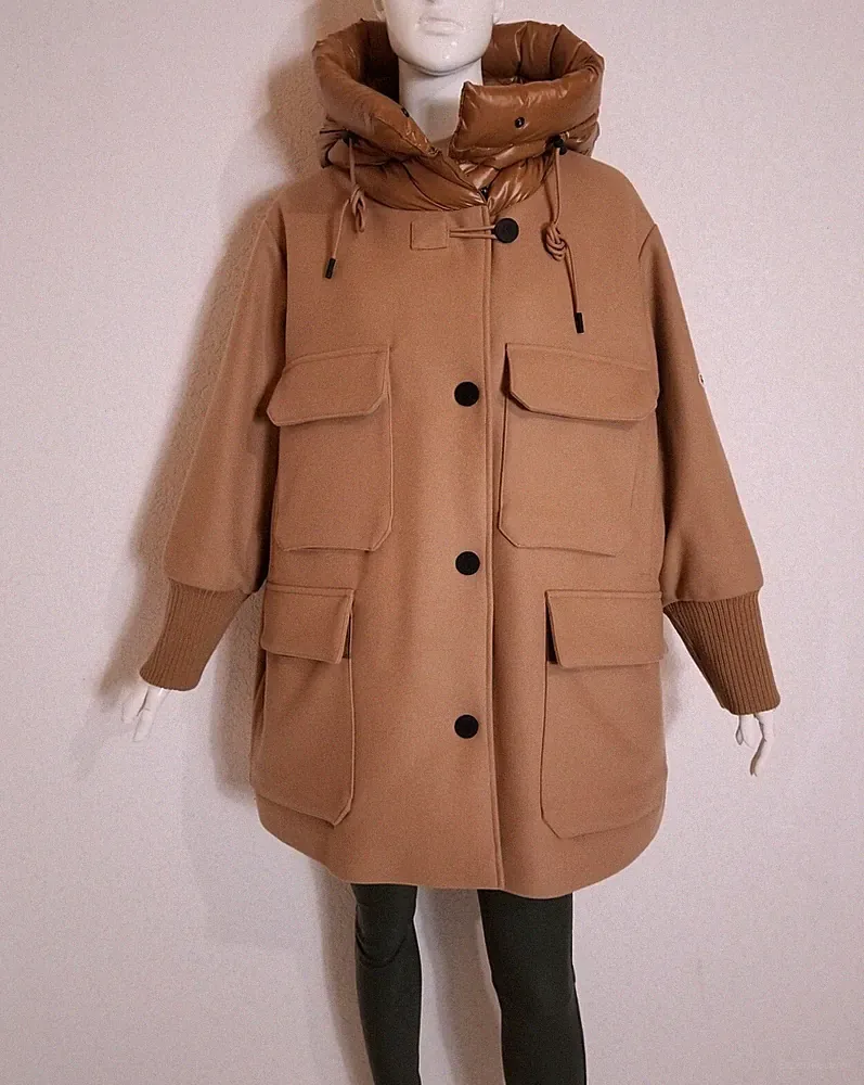 Holubar ausgefallene warme Oversize Parka Jacke Wolle Daunen Kamel Braun