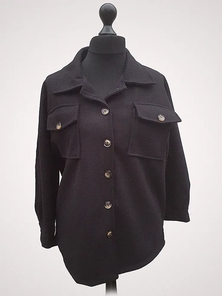 Italienischer Damen Frauen Luxus Lagenlook vorne geknöpft Taschen formeller Mantel Jacke