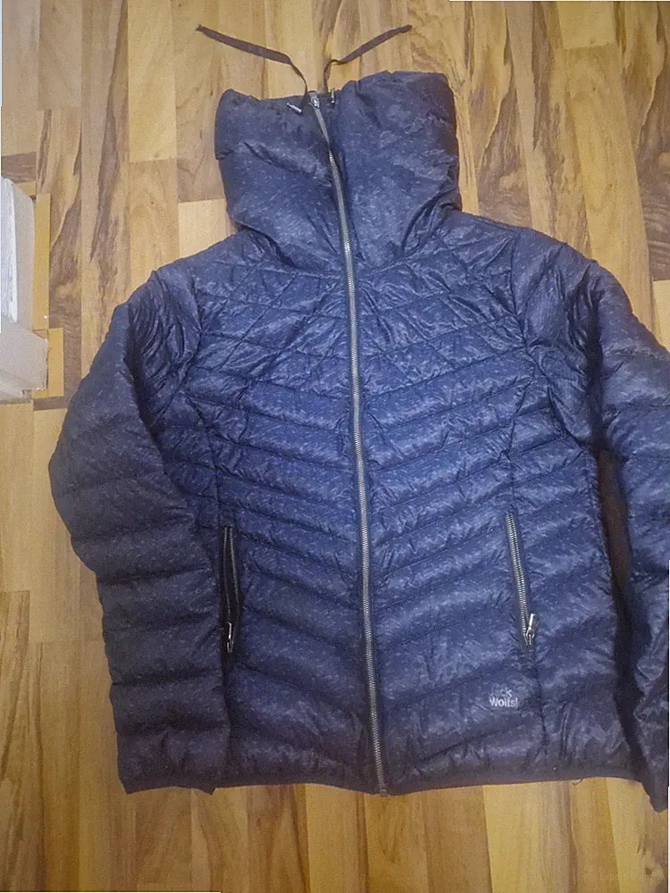 Jack Wolfskin Damen Steppjacke Daunen Stormlock Blau Gr. 46 Kapuze RV