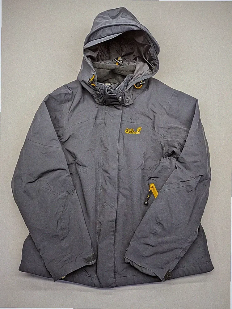 Jack Wolfskin Damen Texapore Jacke L 42/44 grau Outdoor Regen Mantel Kapuze 2486