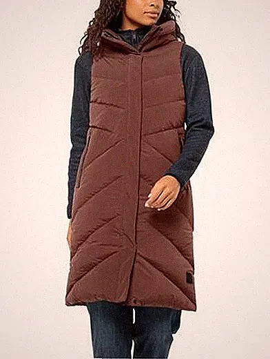 Jack Wolfskin MARIENPLATZ Vest W Damen Jacke Daunenweste Kapuze Braun Ärmellos