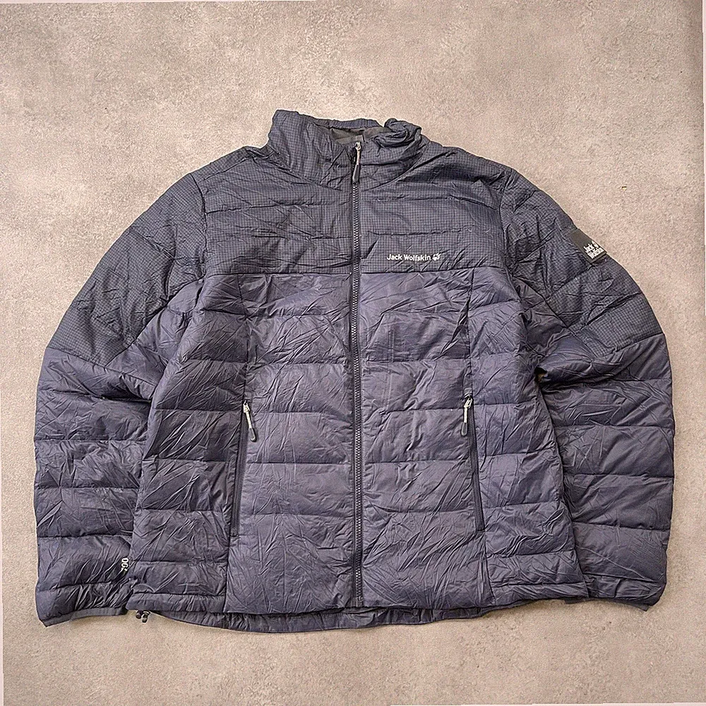 Jack Wolfskin Puffer Jacket Damen XL 700 Daunen Full Zip Outdoor Mantel, Navy