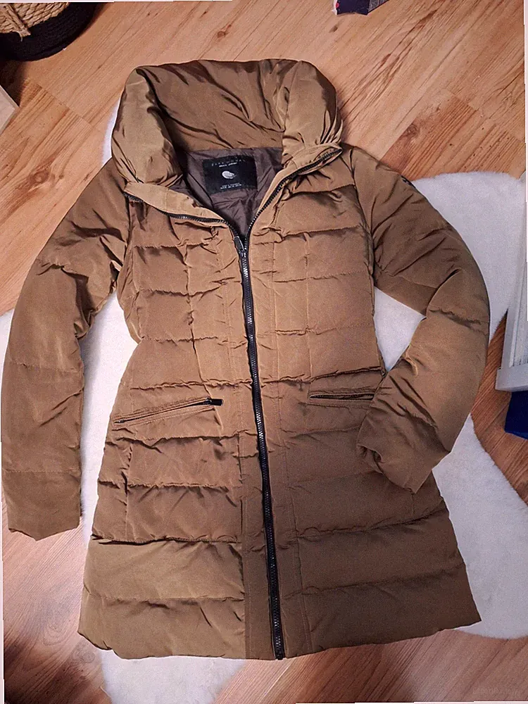 jacke Anorak Mantel Winter daunen federn stepp zara xs 34 braun Bronze Gold