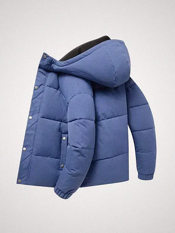 Jacke Kurz Daunenjacke Sport Blau Elegant Herren Slim Fit Kapuzenjacke