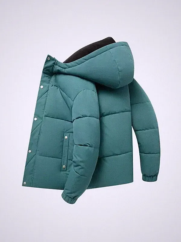 Jacke Kurz Daunenjacke Sport Grün Elegant Herren Slim Fit Kapuzenjacke