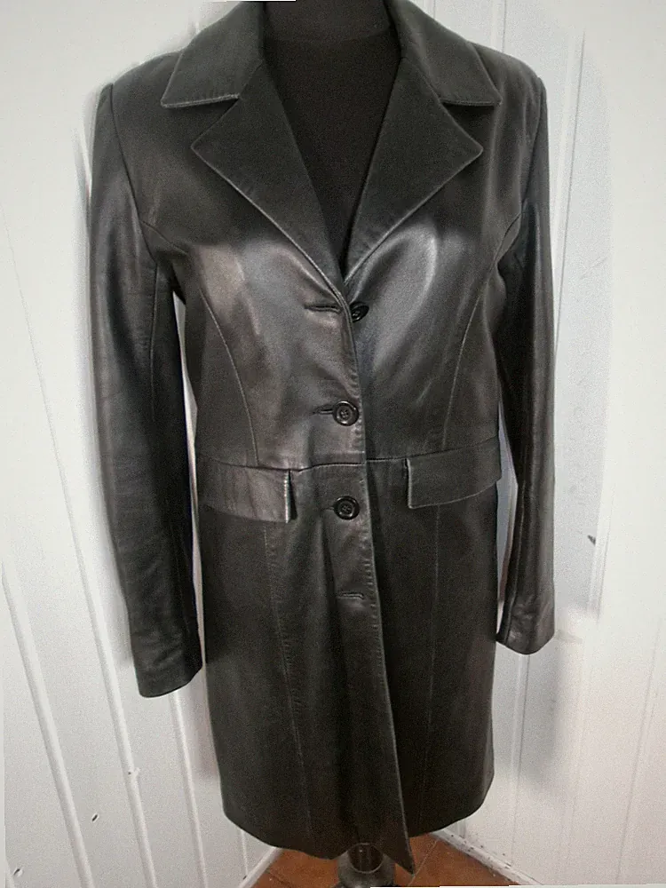 Jacke Mantel gerade Knöpfe weiches Lammleder schwarz OAKWOOD M 38/40