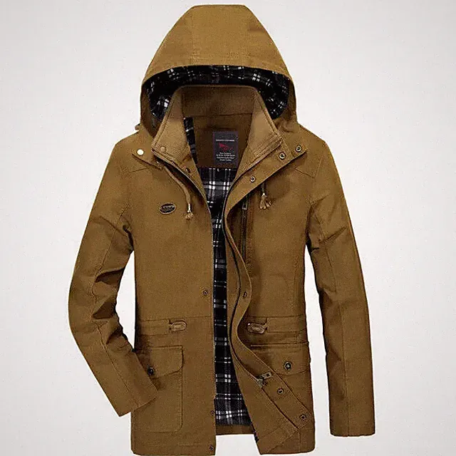 Jacke Trench Mantel Herren Sport Abzugshaube Mode Wasserdicht Schlank Brown 1030