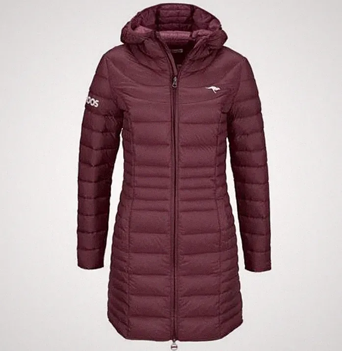 KANGAROOS Damen Steppmantel Daunenmantel mit Kapuze bordeaux rot Gr 32 NEU