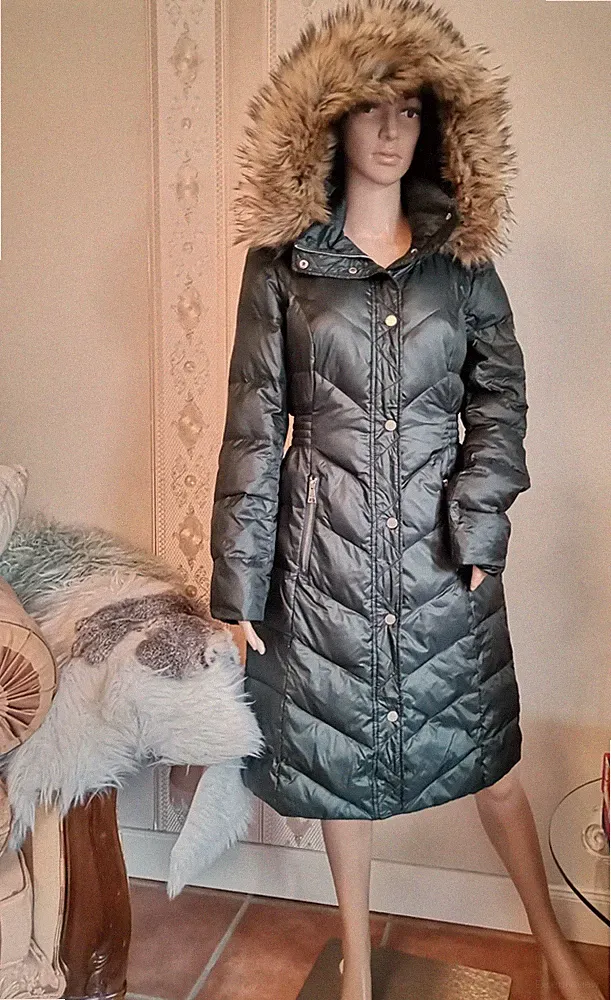 KARL LAGERFELD Daunenmantel MANTEL ECHTFELL Fell DAUNEN Coat w. Neu GR S 36 GRÜN