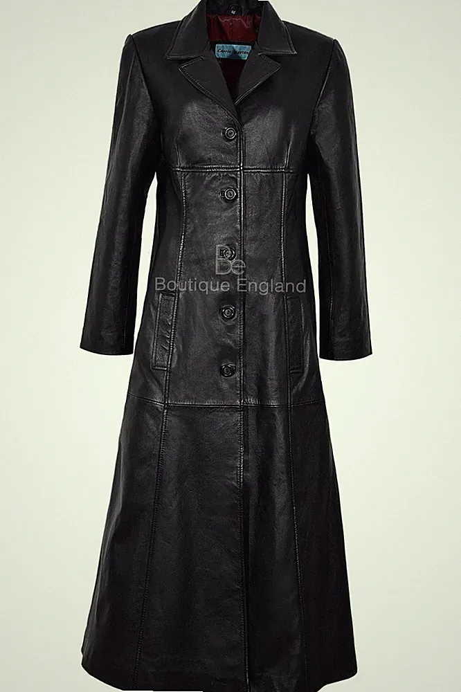 Klassischer Damen-Trenchcoat in voller Länge schwarz | GOTHIC klassisch starkes Leder 298