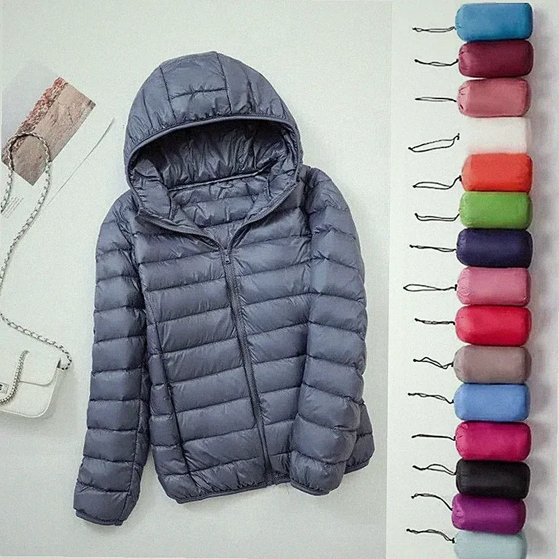 Kurze Daunenjacke mit Kapuze für Damen, hochwertiger warmer Herbst- und...