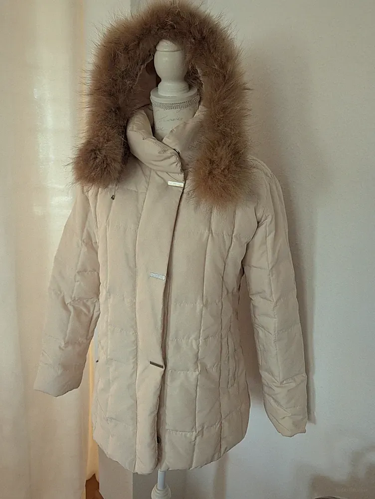 Kurzmantel Jacke Best Connections Creme Daunen Federn Echt Pelz Fell S 36 38