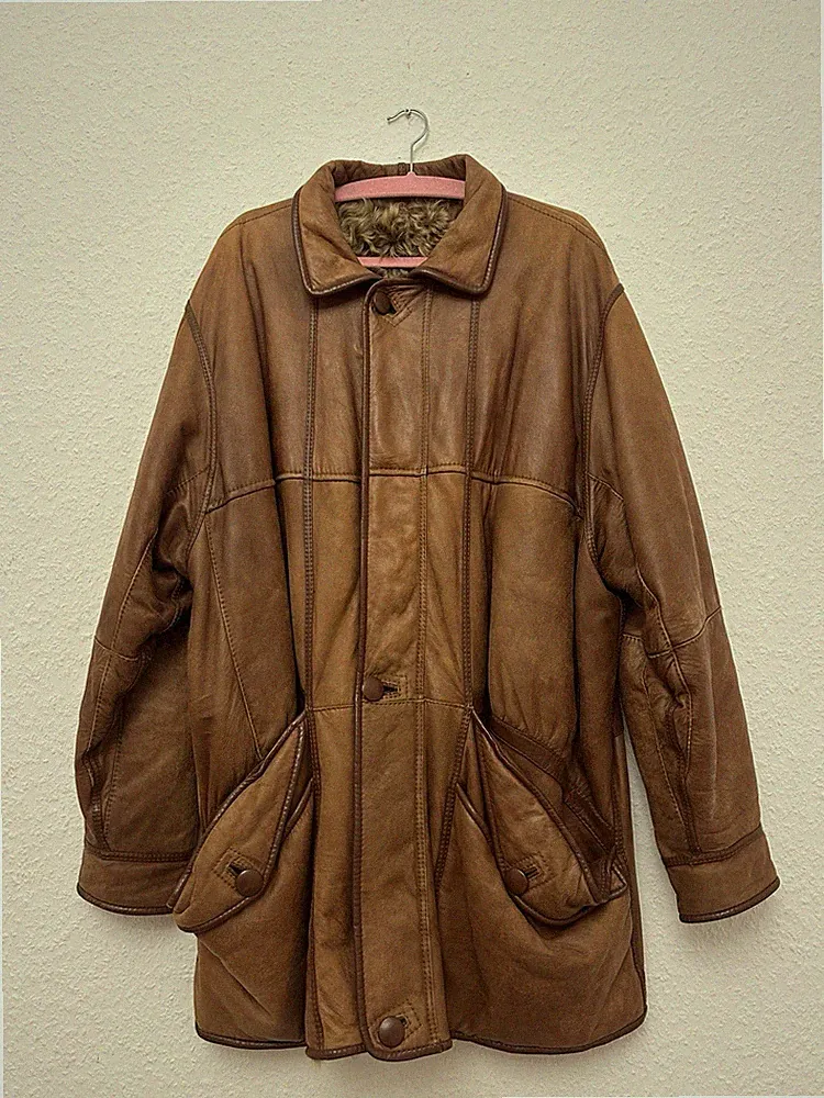 Lammfell Wildleder Herren Jacke Braun XL Gr. 52 Vintage 80er 90er Retro Leder