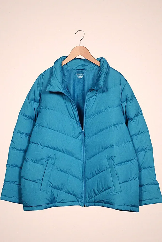 Lands End Jacke Damen Anorak Jacket Kurzmantel Gr. 56 Daunen Blau #nmk4n1t