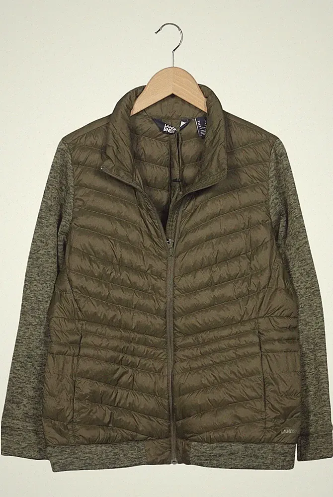 Lands End Jacke Damen Anorak Jacket Kurzmantel Gr. L Daunen Grün #kv4osow