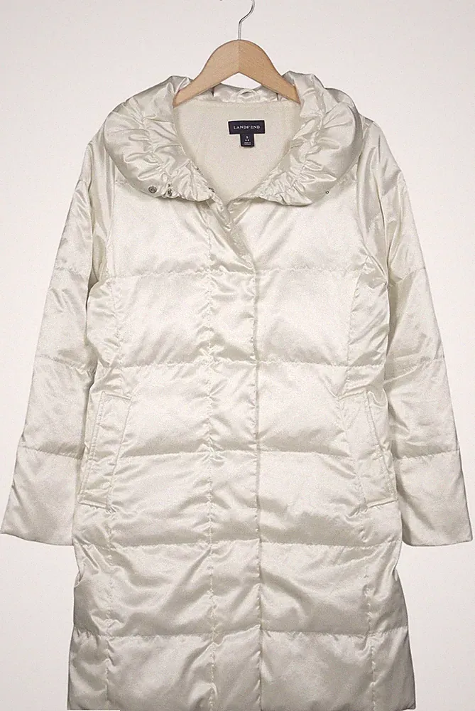 Lands End Mantel Damen Jacke Parka Gr. S Daunen Cremeweiß #fubuyly