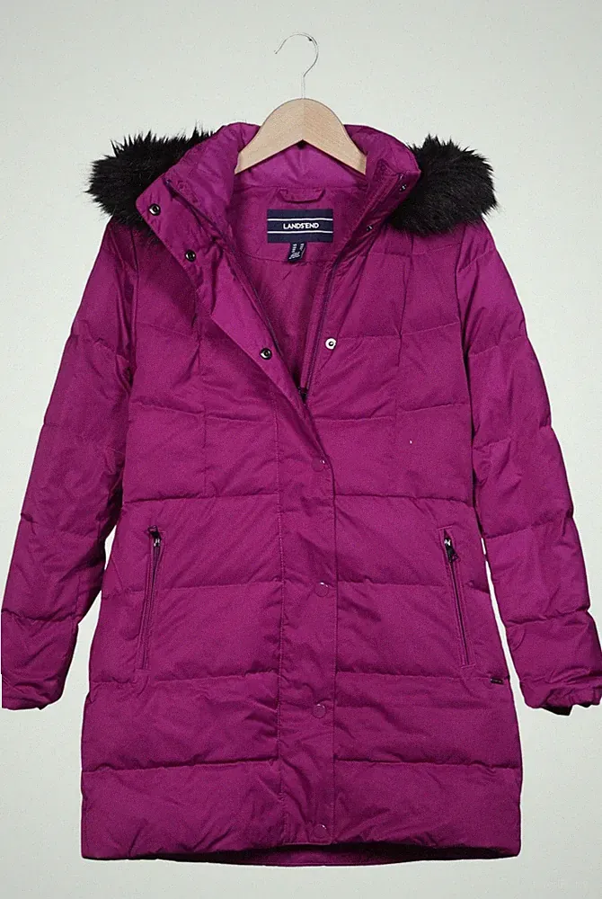 Lands End Mantel Damen Jacke Parka Gr. XS Daunen Lila #3dsn2ti