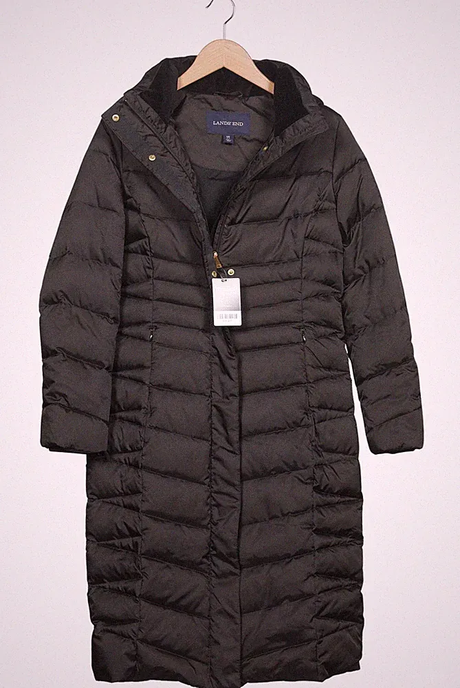 Lands End Mantel Damen Jacke Parka Gr. XS Daunen Schwarz #podug13