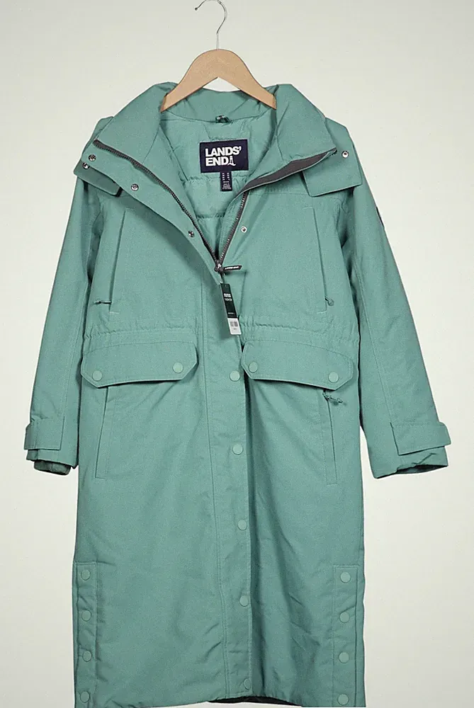 Lands End Mantel Damen Jacke Parka Gr. XS Daunen Türkis #dl1w3g3