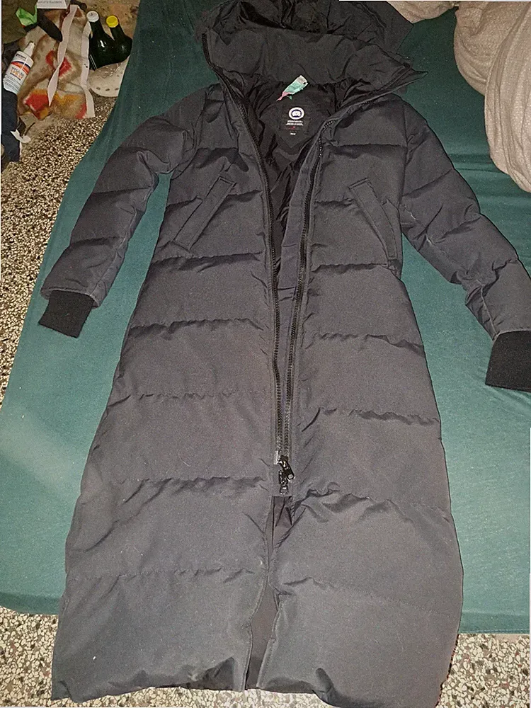 Lange Daunen Jacke Canada Goose Mantel Hochwertig Blau Grau XS