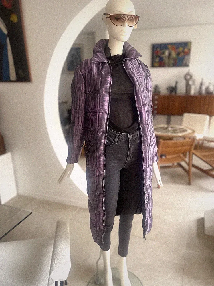 Langer, Christopher Kane Daunenmantel, lila, 65% Seide, neu, Luxus Damen Design