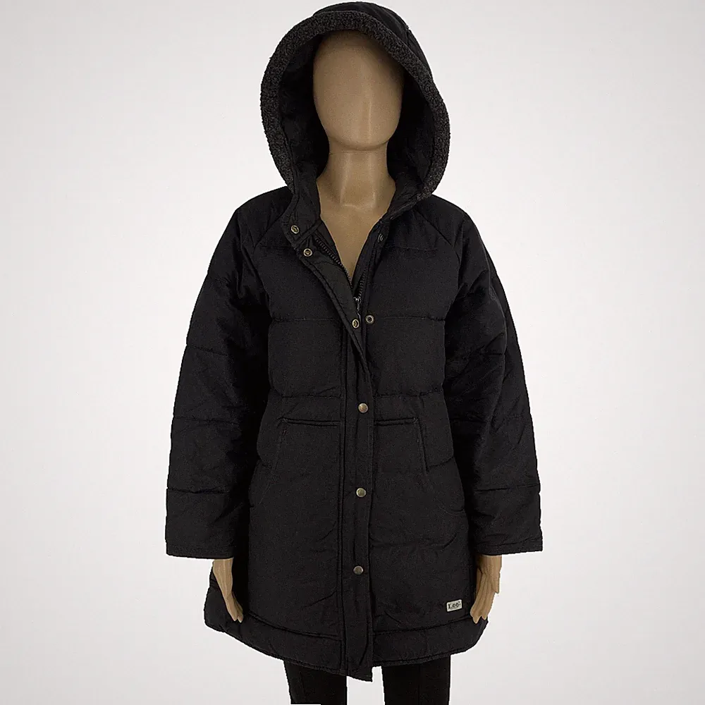 Lee WORKWEAR Damen Schwarze Steppjacke Mit Kapuze Daunen Parka Mantel Größe S