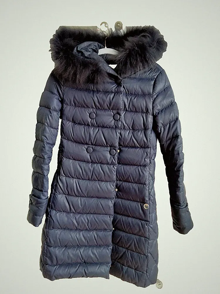 LIU JO Daunen Mantel Winter Jacke Gr. 32 (IT: 38) Kapuze mit EchtFell Blau
