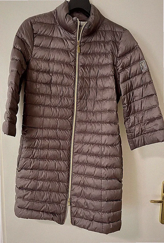 Luxus Daunen Mantel GEOSPIRIT Italy Gr.46 M/L grau taupe neuwertig!