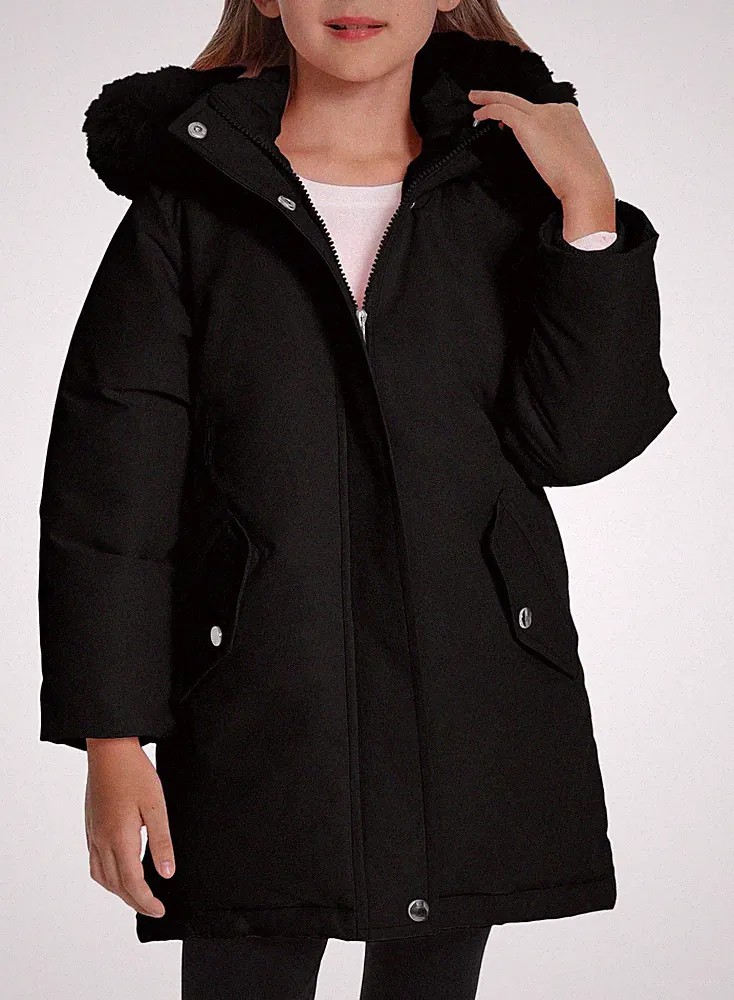 Mädchen Jacke Winter Solid Daunenjacke Warm Mit Plüschtasche Teenager Winterm...