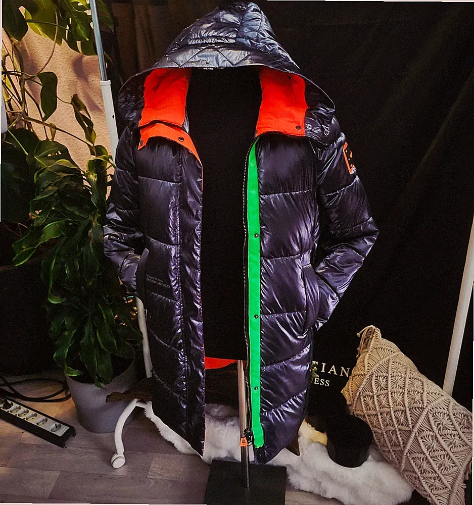 Maliyana Daunen - Wintermantel, intrigierten Hosenträgern ,Gr.146, metallic, Neu