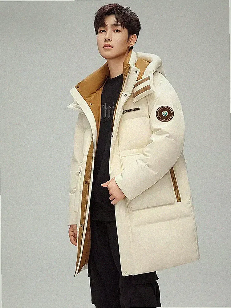 Mantel Daunenjacke Herren Beige Gepolstert Winter Lang Hoodie Thermische CF54038