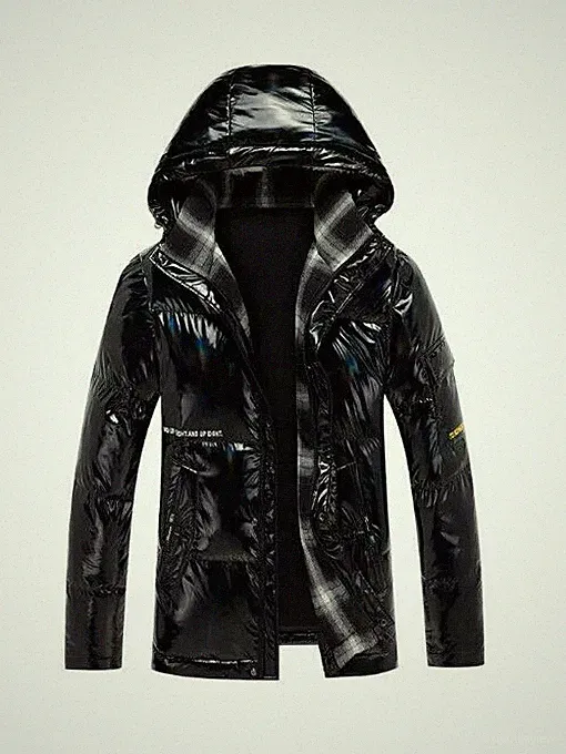 Mantel Daunenjacke Sport Synthetisch Abzugshaube Schwarz Herren Schlank Eng 7845