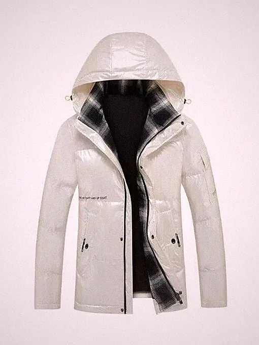 Mantel Daunenjacke Sport Synthetisch Abzugshaube Weiß Herren Schlank Schmal 7845