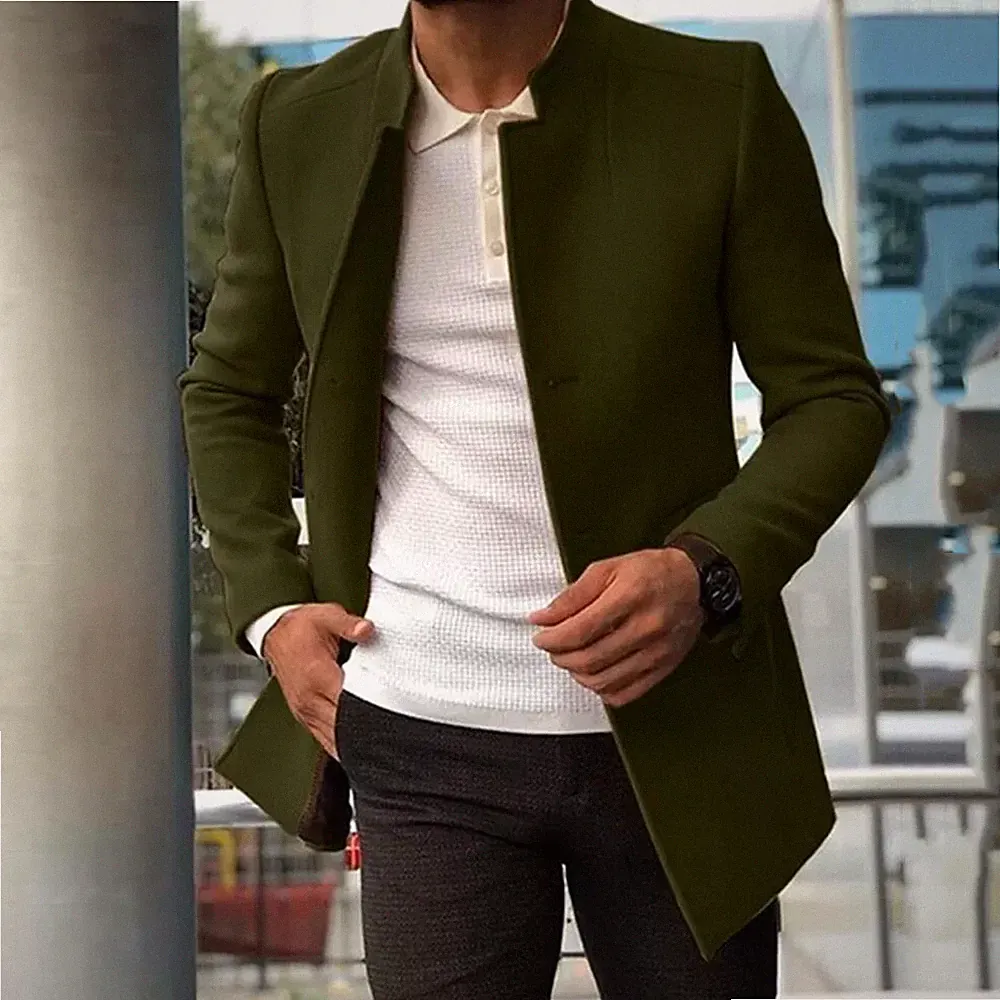 Mantel Herren Grün Militär Kurz Stil Elegant Slim Fit Look Verfeinert 55682