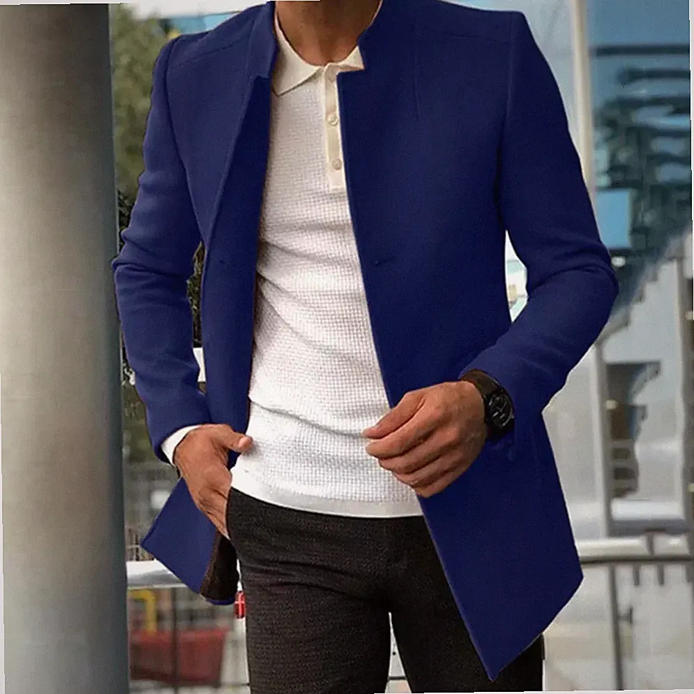 Mantel Kurz Herren Marineblau Elegant Slim Fit Ideal Büro Freizeit 55682