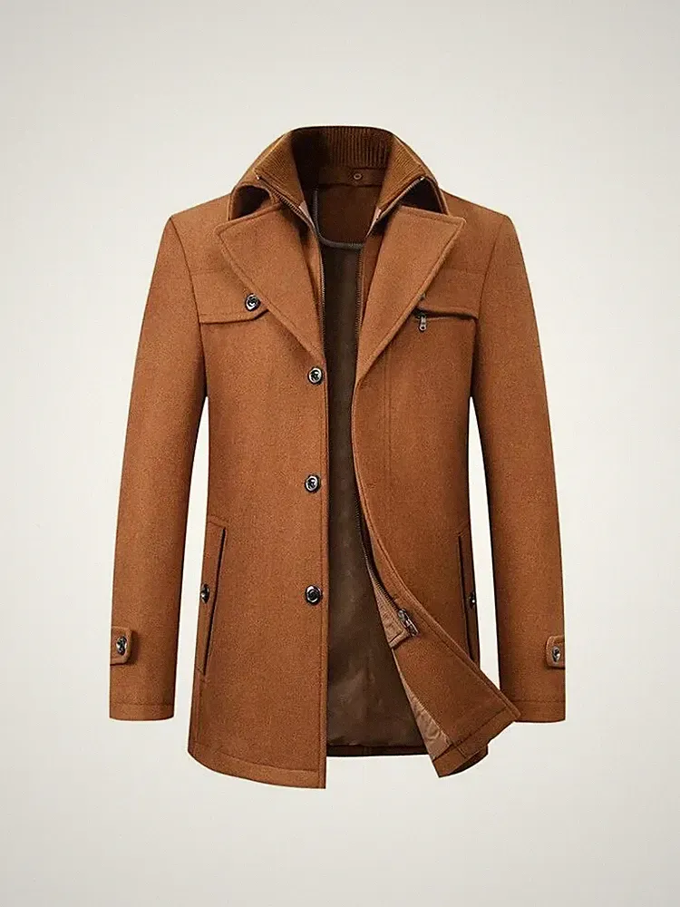 Mantel Kurz Jacke Elegant Mode Herren Slim Fit Brown Buttons 071452