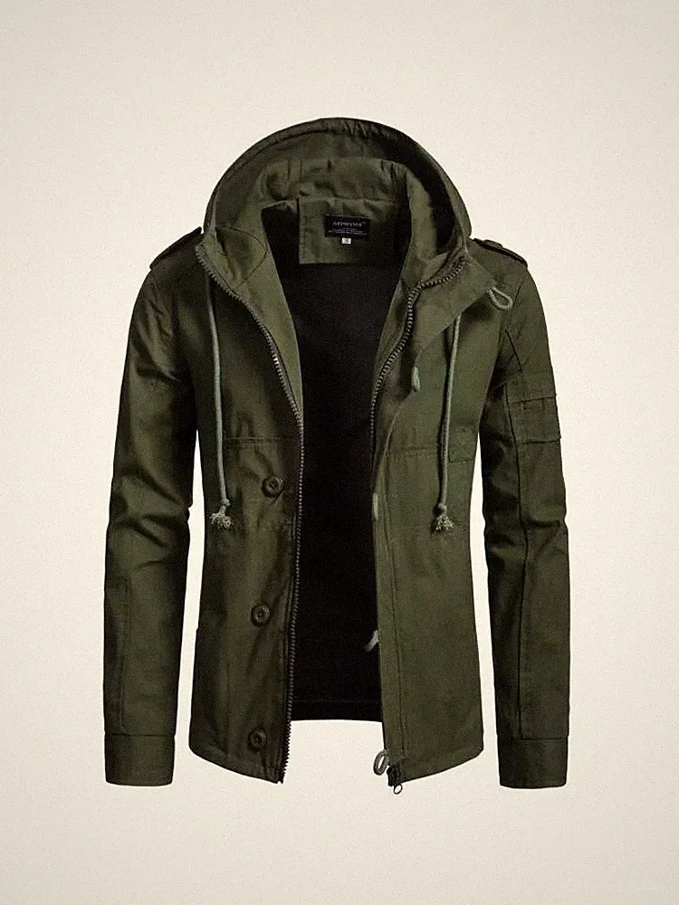Mantel Kurz Jacke Elegant Mode Herren Slim Fit Grün Abzugshaube Cargo 070807
