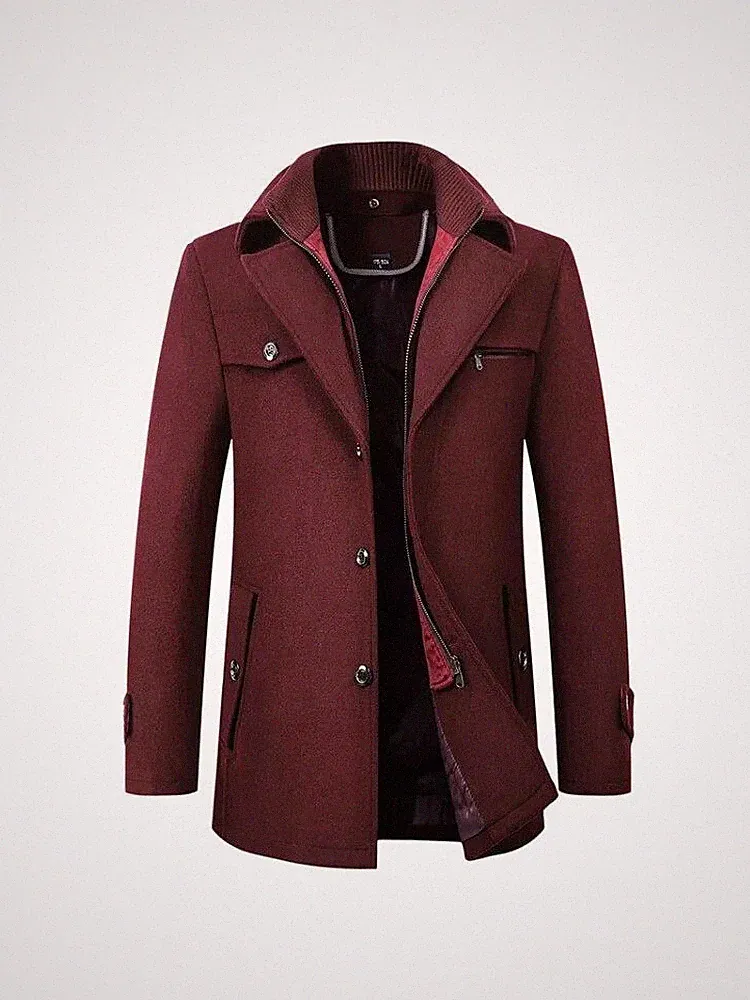 Mantel Kurz Jacke Elegant Mode Herren Slim Fit Rot Buttons 071452
