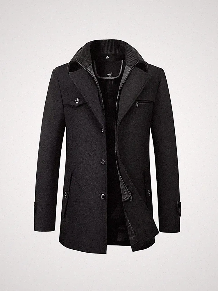 Mantel Kurz Jacke Elegant Mode Herren Slim Fit Schwarz Buttons 071452