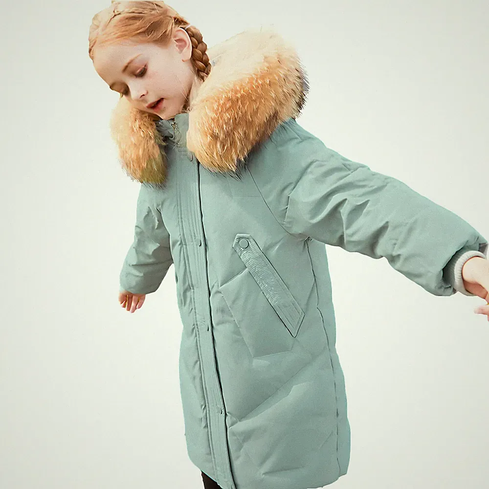 Mantel Mädchen Daunenjacken mit Fell Kapuze Lang Winterjacke Wintermantel Grü...