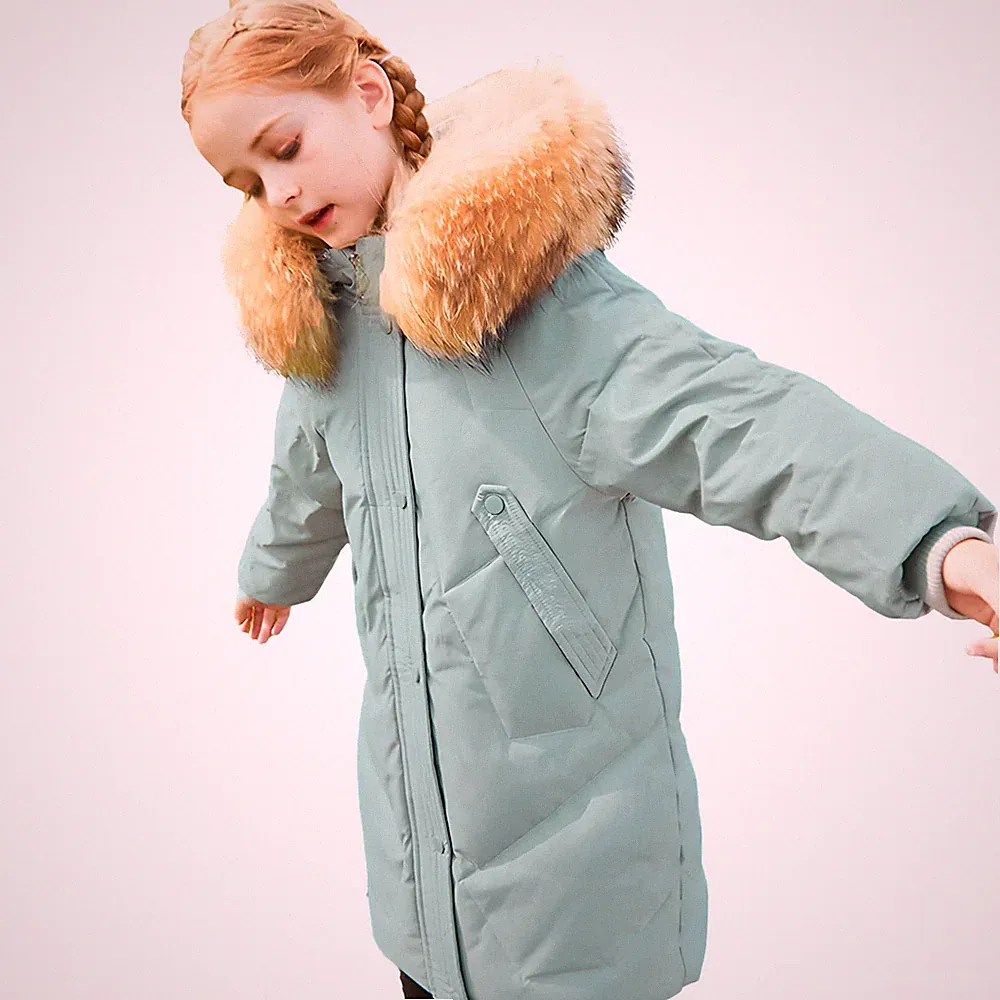 Mantel Mädchen Daunenjacken mit Fell Kapuze Lang Winterjacke Wintermantel Grü...