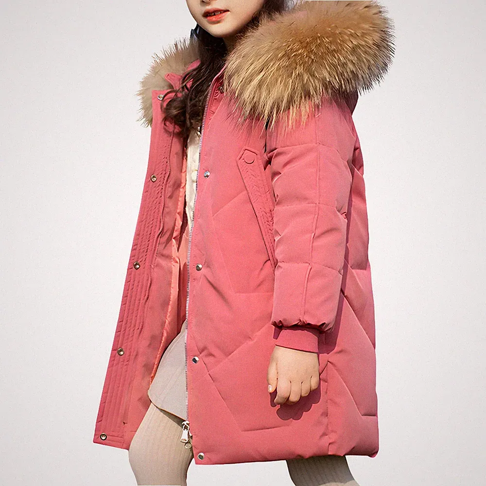 Mantel Mädchen Daunenjacken mit Fell Kapuze Lang Winterjacke Wintermantel Ros...