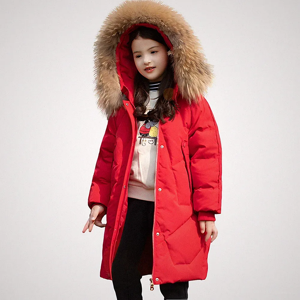 Mantel Mädchen Daunenjacken mit Fell Kapuze Lang Winterjacke Wintermantel Rot...