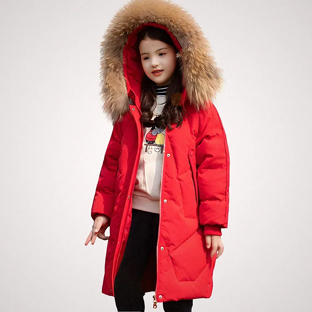Mantel Mädchen Daunenjacken mit Fell Kapuze Lang Winterjacke Wintermantel Rot...
