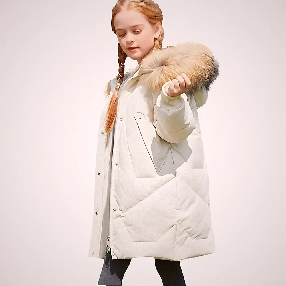 Mantel Mädchen Daunenjacken mit Fell Kapuze Lang Winterjacke Wintermantel Wei...
