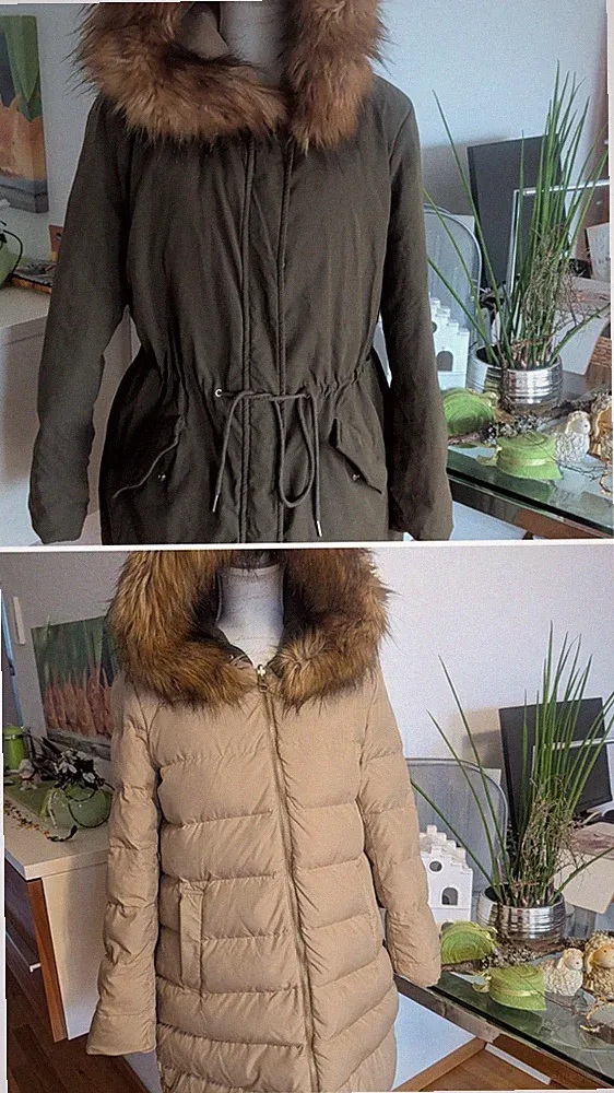 Mantel Wendemantel Mantel daunen Federn Khaki Parka Beige Zara L M 38 40